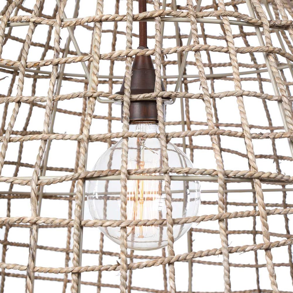 Cross Weave Seagrass Pendant with Bronze Accents