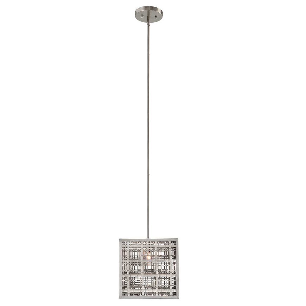 Pendleton Plaid Satin Nickel Square Pendant Light
