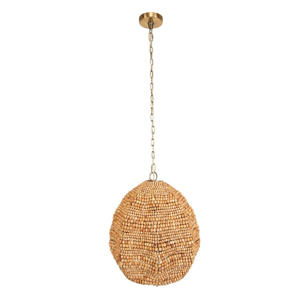 Kauri Wooden Beaded Pendant with Brass Accents