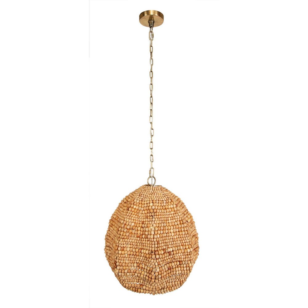 Kauri Wooden Beaded Pendant with Brass Accents