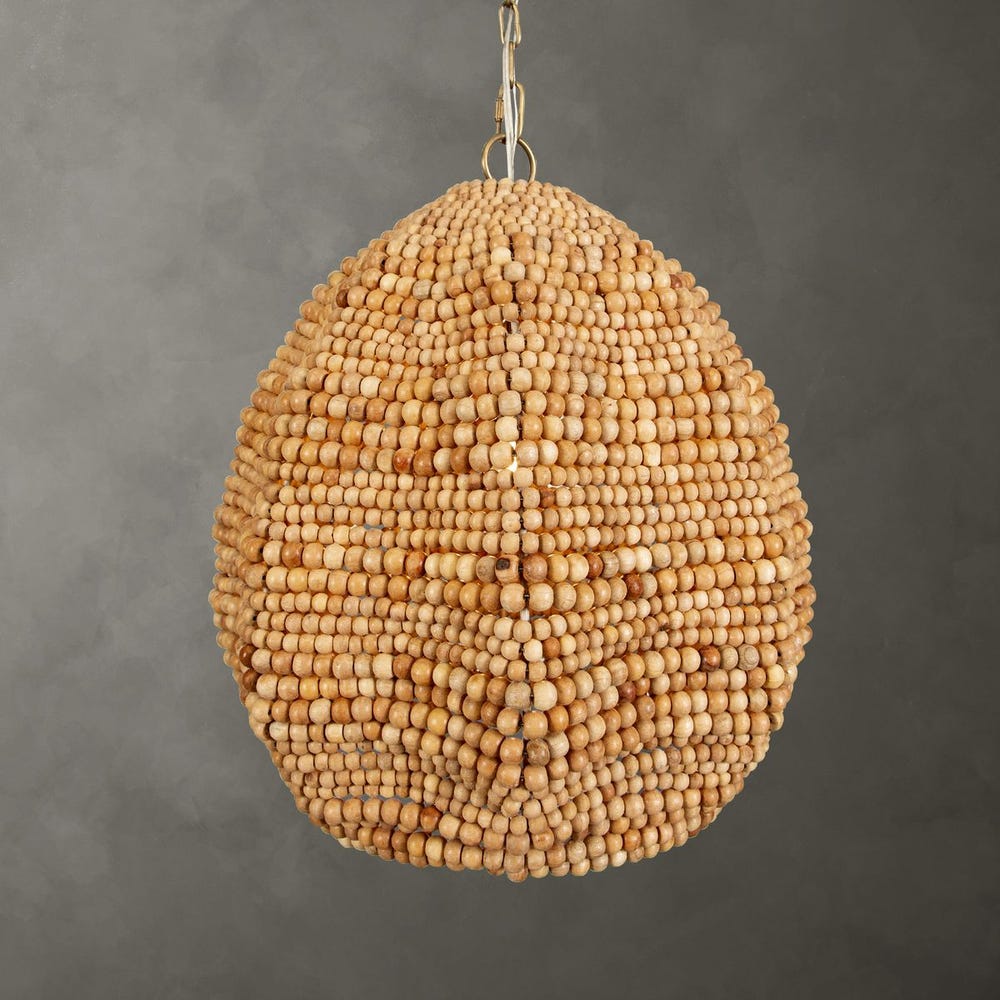 Kauri Wooden Beaded Pendant with Brass Accents