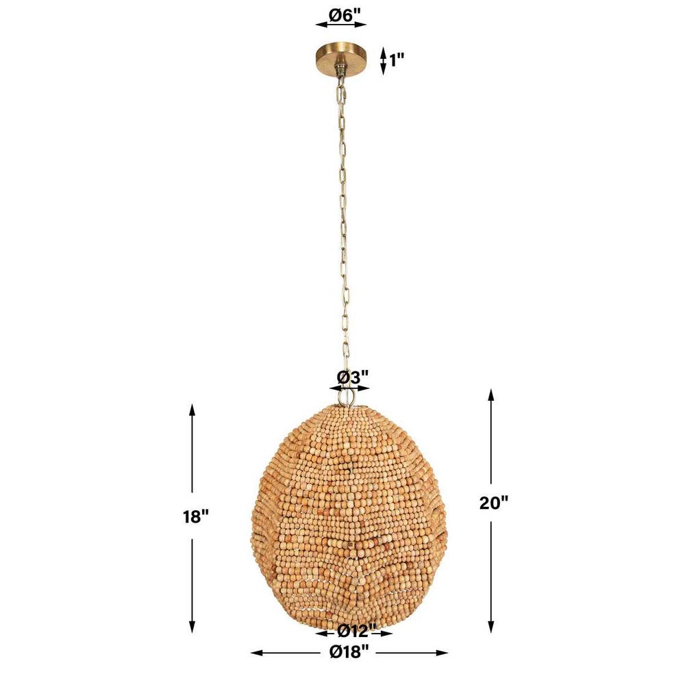Kauri Wooden Beaded Pendant with Brass Accents