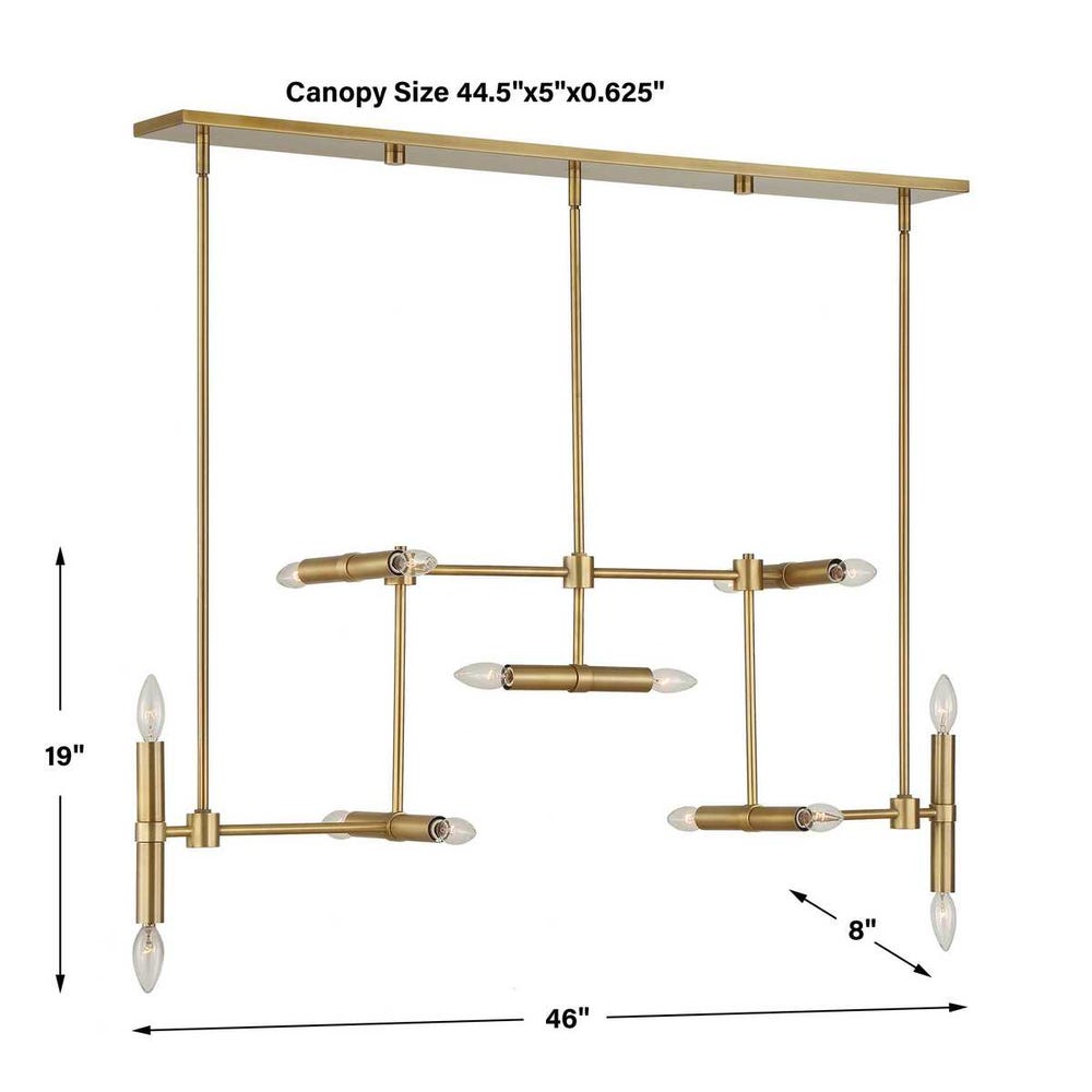 Cadre Linear Fourteen Light Brass Pendant Fixture