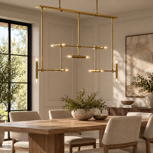 Antique Brass Linear Fourteen-Light Pendant Fixture