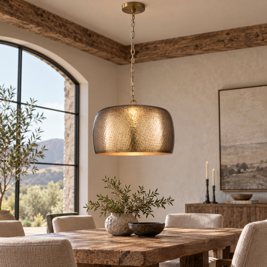 Hand-Hammered Metal Dome Pendant with Antique Brass Finish