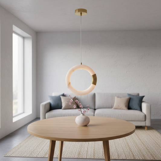 Bangela Large Pendant Antiqued Brass Alabaster Lighting