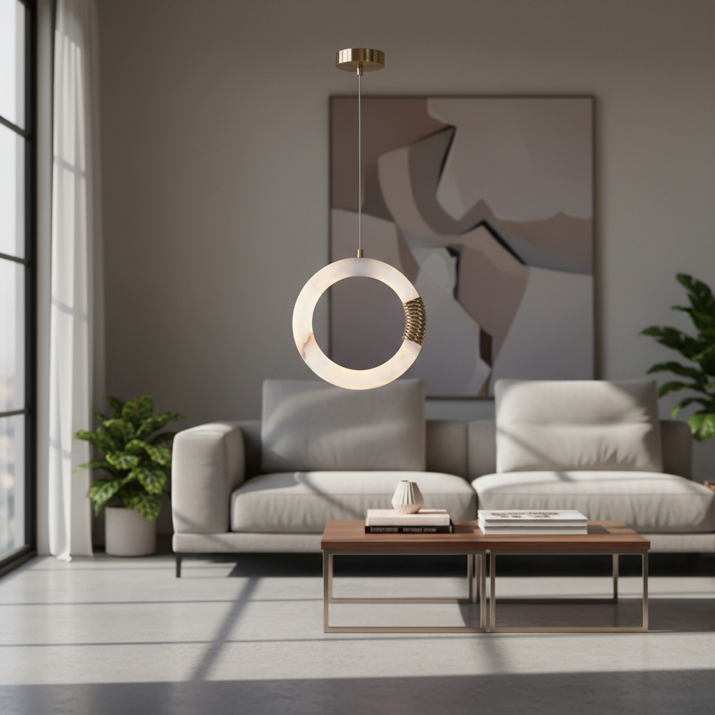 Bangela Large Pendant Antiqued Brass Alabaster Lighting