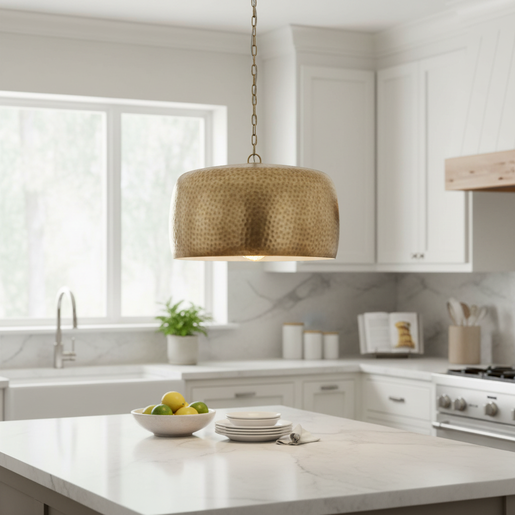 Lemont Hammered Brass Dome Pendant Light