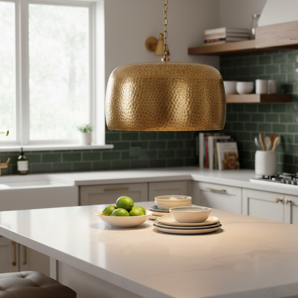 Lemont Hammered Brass Dome Pendant Light