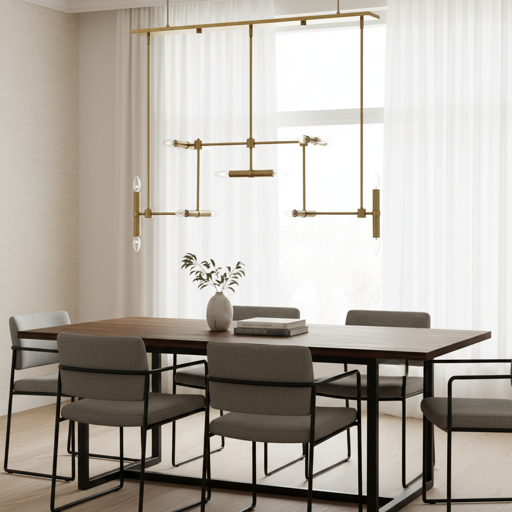 Cadre Linear Fourteen Light Brass Pendant Fixture