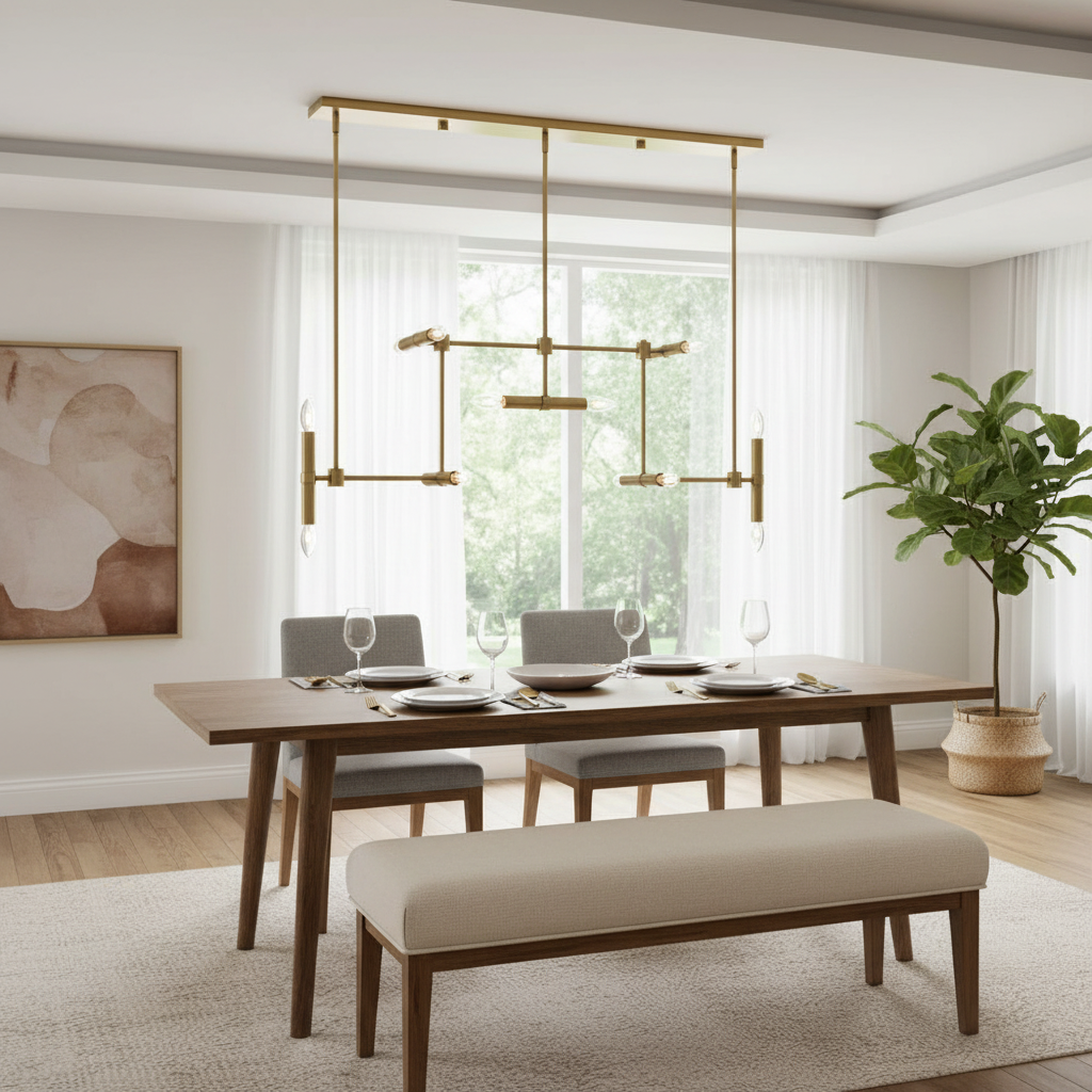Cadre Linear Fourteen Light Brass Pendant Fixture