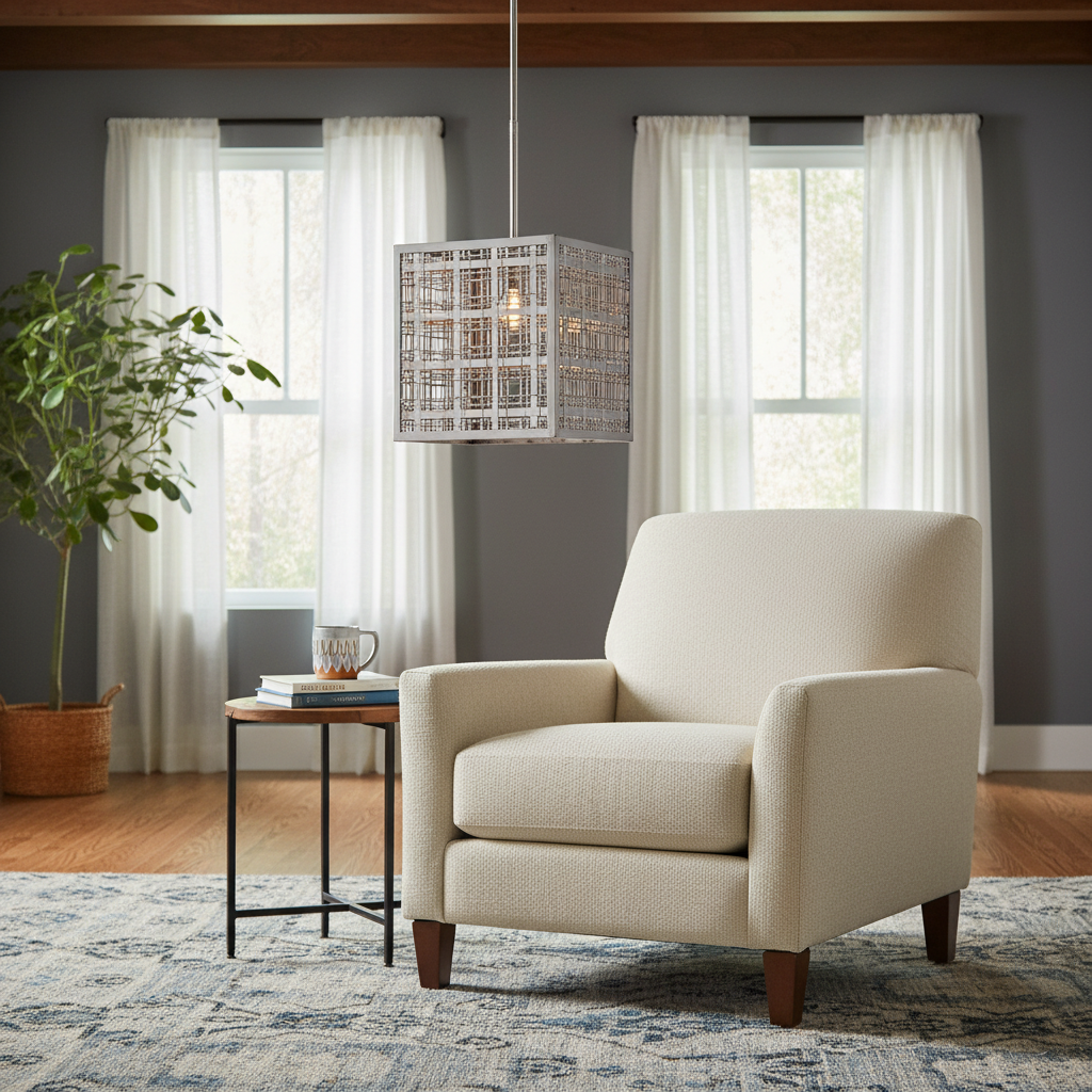 Pendleton Plaid Satin Nickel Square Pendant Light
