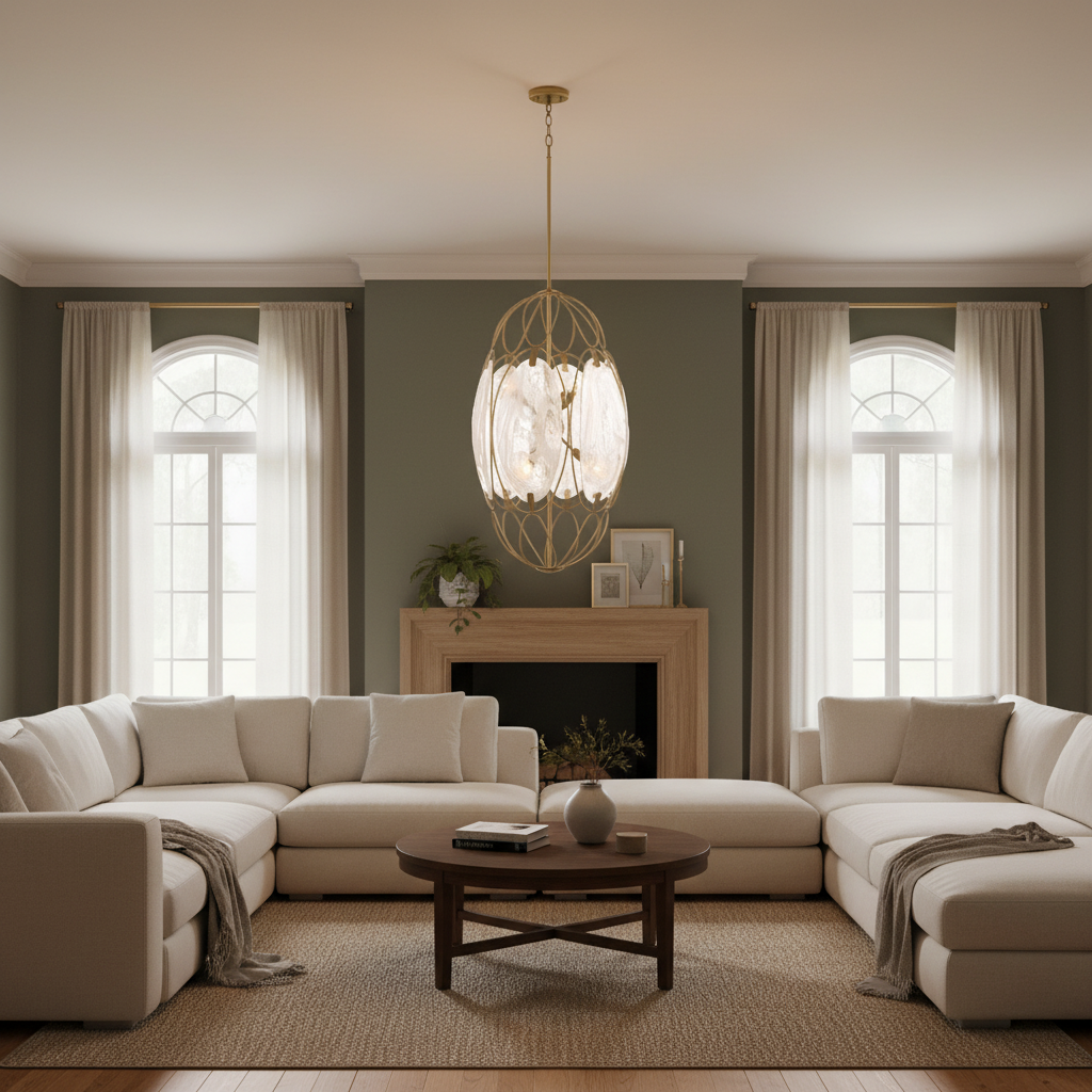Valencia Gold Oval Six Light Pendant Fixture