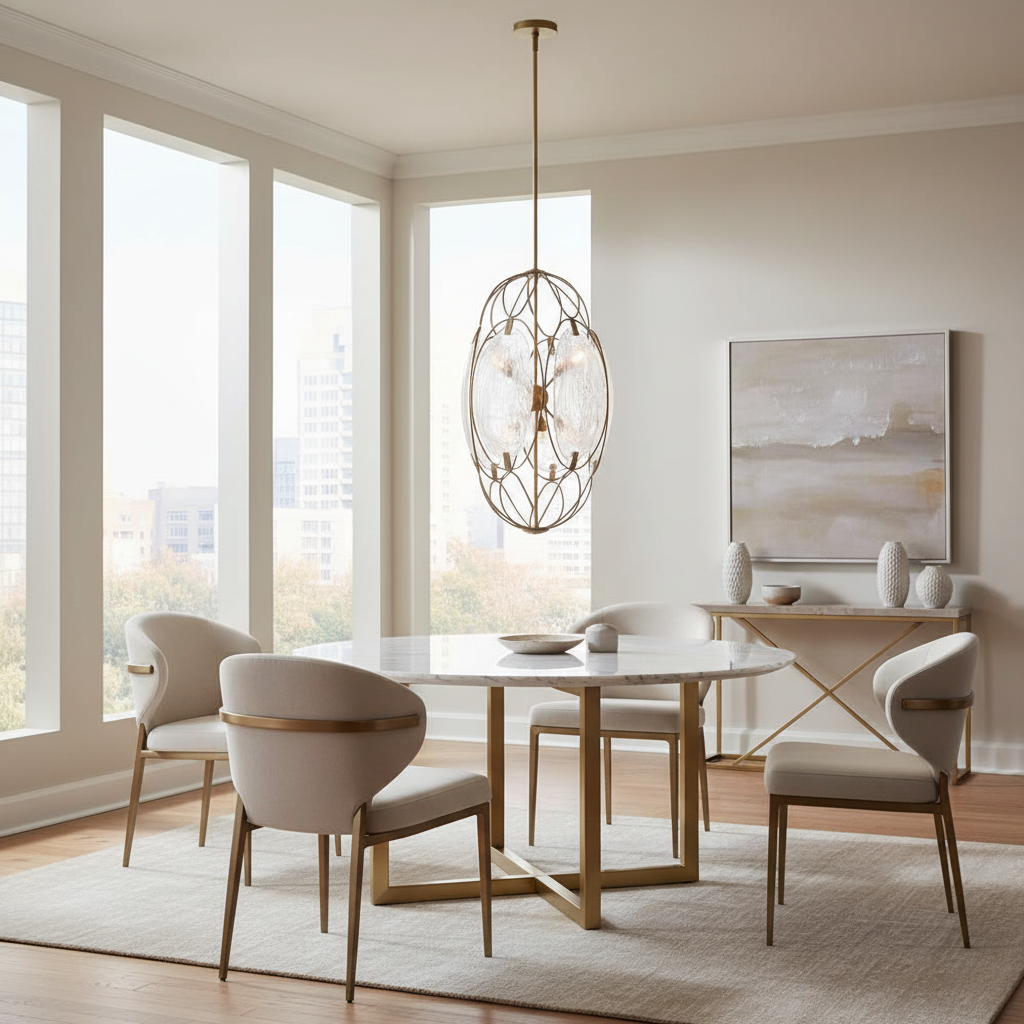 Valencia Gold Oval Six Light Pendant Fixture