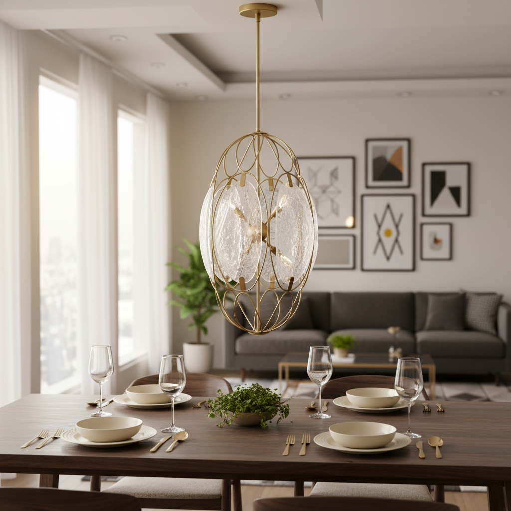 Valencia Gold Oval Six Light Pendant Fixture