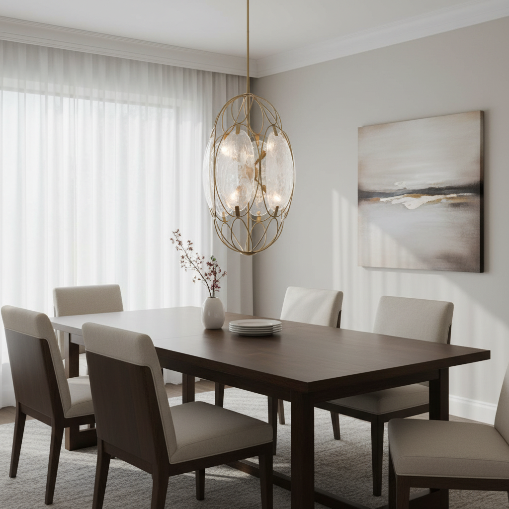 Valencia Gold Oval Six Light Pendant Fixture