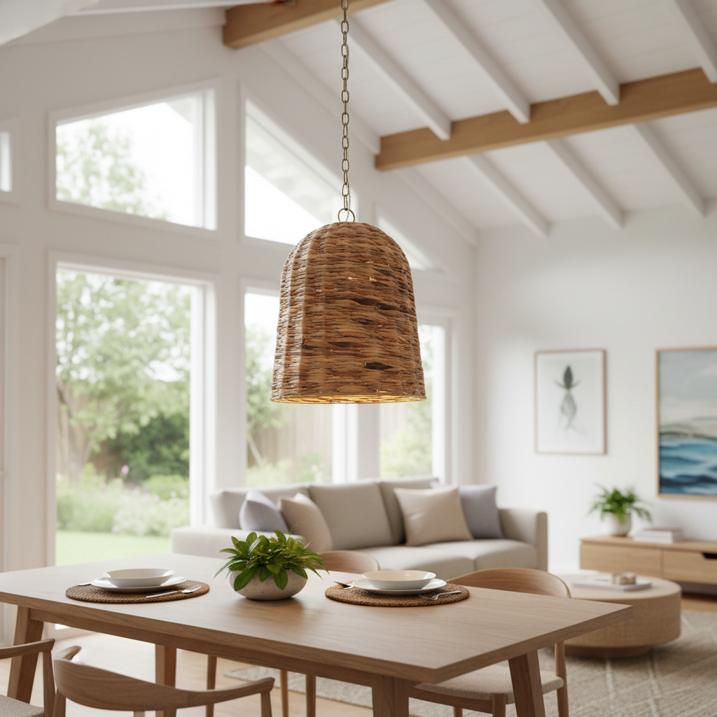 Rotorua Seagrass Pendant with Antique Brass Accents