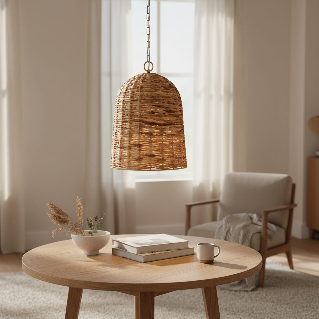 Rotorua Seagrass Pendant with Antique Brass Accents