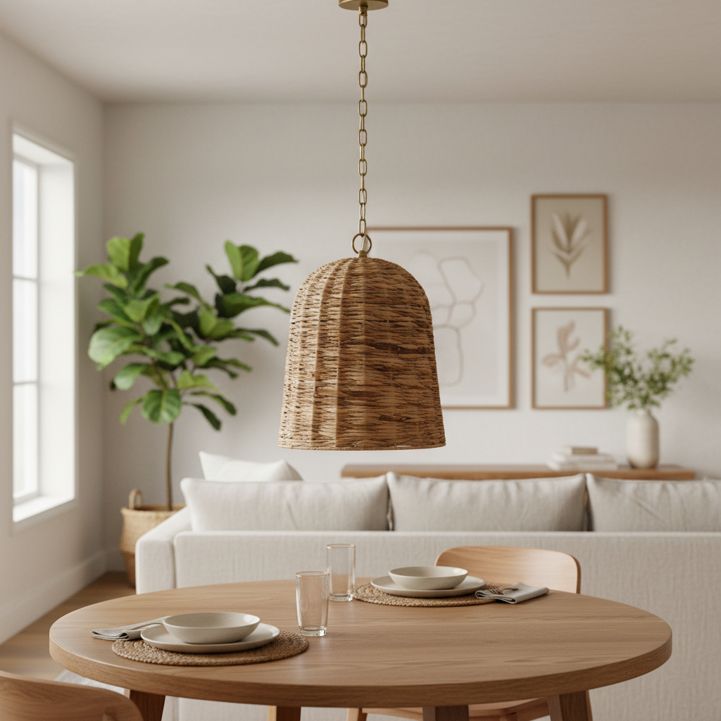 Rotorua Seagrass Pendant with Antique Brass Accents